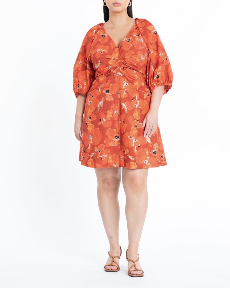 Front of a model wearing a size 12 Lacey Dress in Ginger Multi by Tanya Taylor. | dia_product_style_image_id:295849